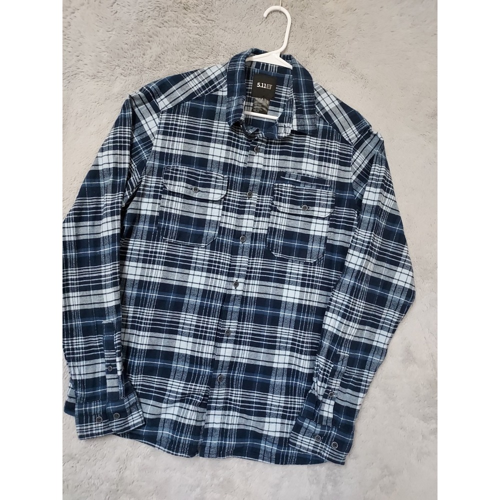 511 Tactical Shirt Mens Medium Lester Flannel Plaid Long Sleeve Blue Snap Button